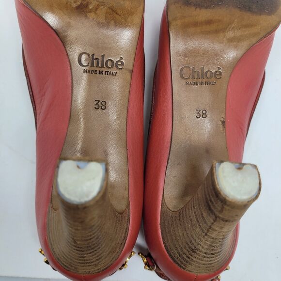 Chloe Italy Red High heel Pump EU Sz 38 US 7.5 UK 5 Style CH19165 Retail $690+ - Picture 6 of 8